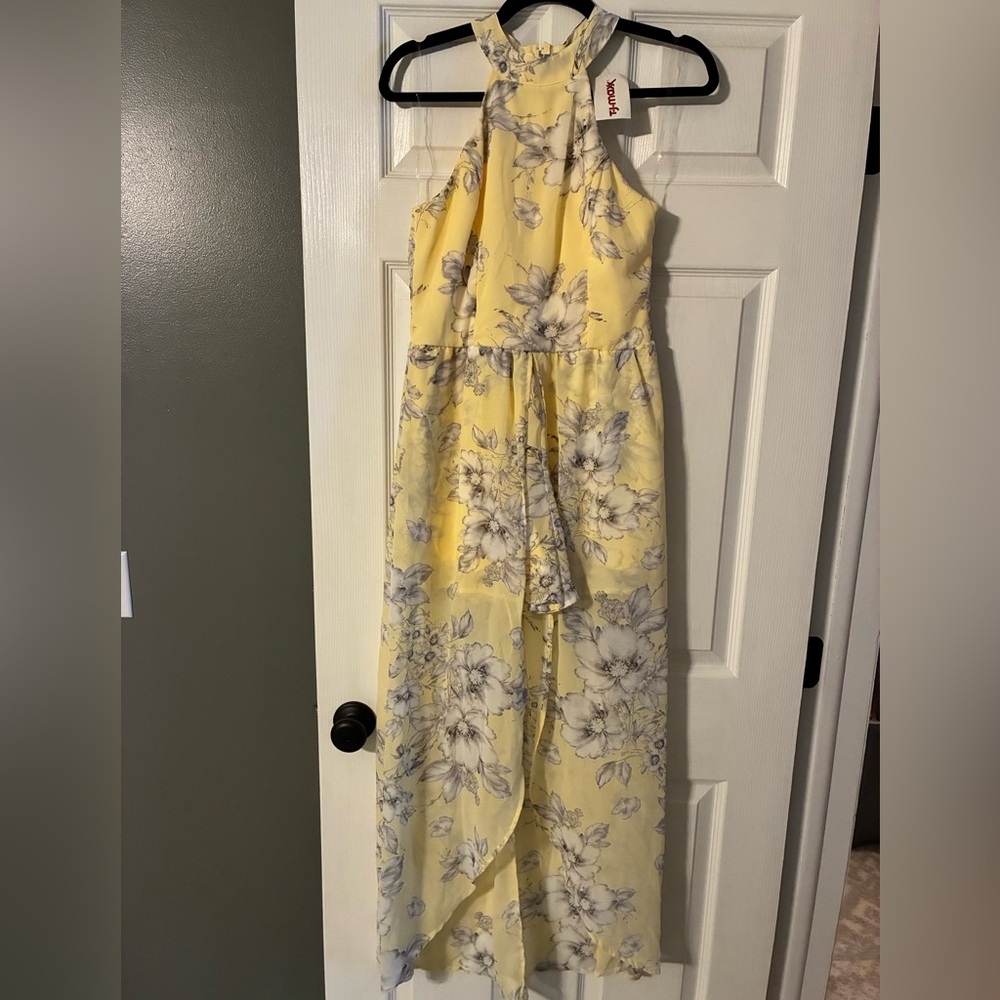 Yellow Floral Halter Romper with Dress Train